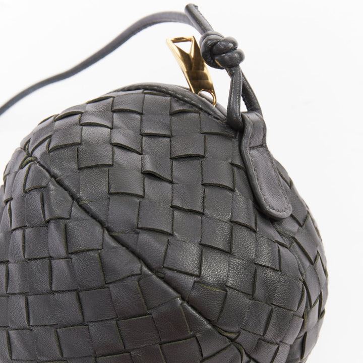 BOTTEGA VENETA 2023 Mava Mini dark grey intrecciato woven lambskin sphere bag