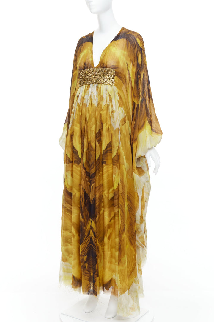 ALEXANDER MCQUEEN SS2011 Runway yellow gold embellished kaftan dress IT38 XS