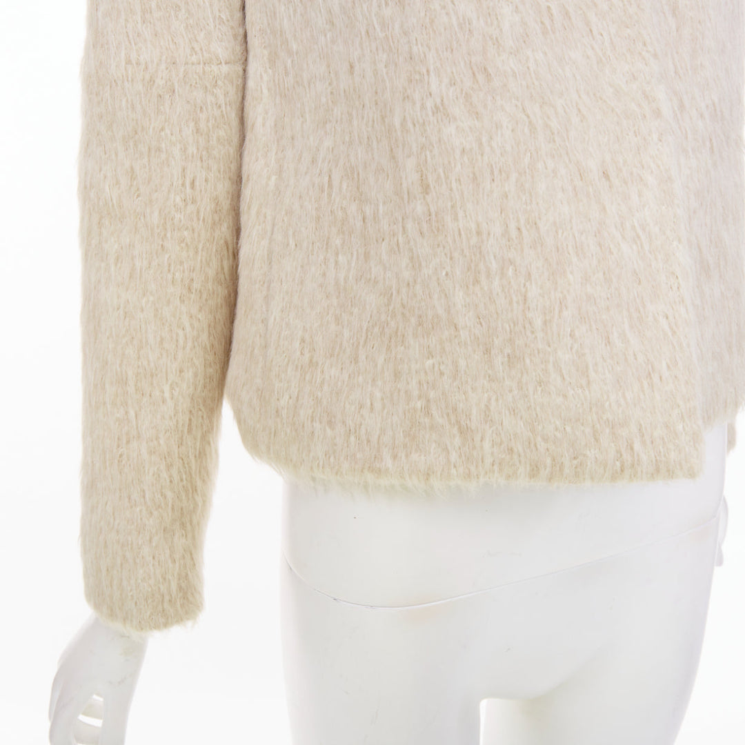 CHLOE Pierre cream fuzzy viscose single tortoiseshell button crop jacket FR34 XS