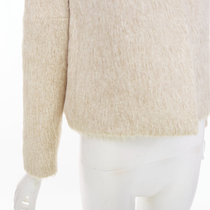 CHLOE Pierre cream fuzzy viscose single tortoiseshell button crop jacket FR34 XS