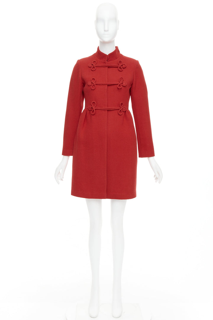 VALENTINO red wool Chinoiserie knot button double breasted coat IT38 XS