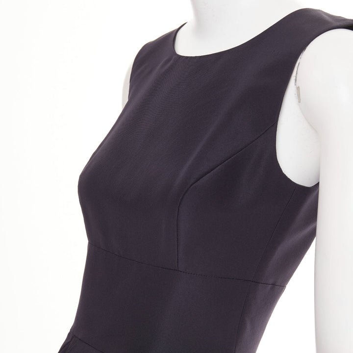 OSCAR DE LA RENTA R015 pleated side tulip skirt navy silk faille dress US0 XXS