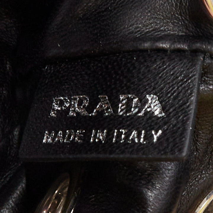 PRADA Vitello Daino Grommet Chain black leather silver cut out shoulder bag