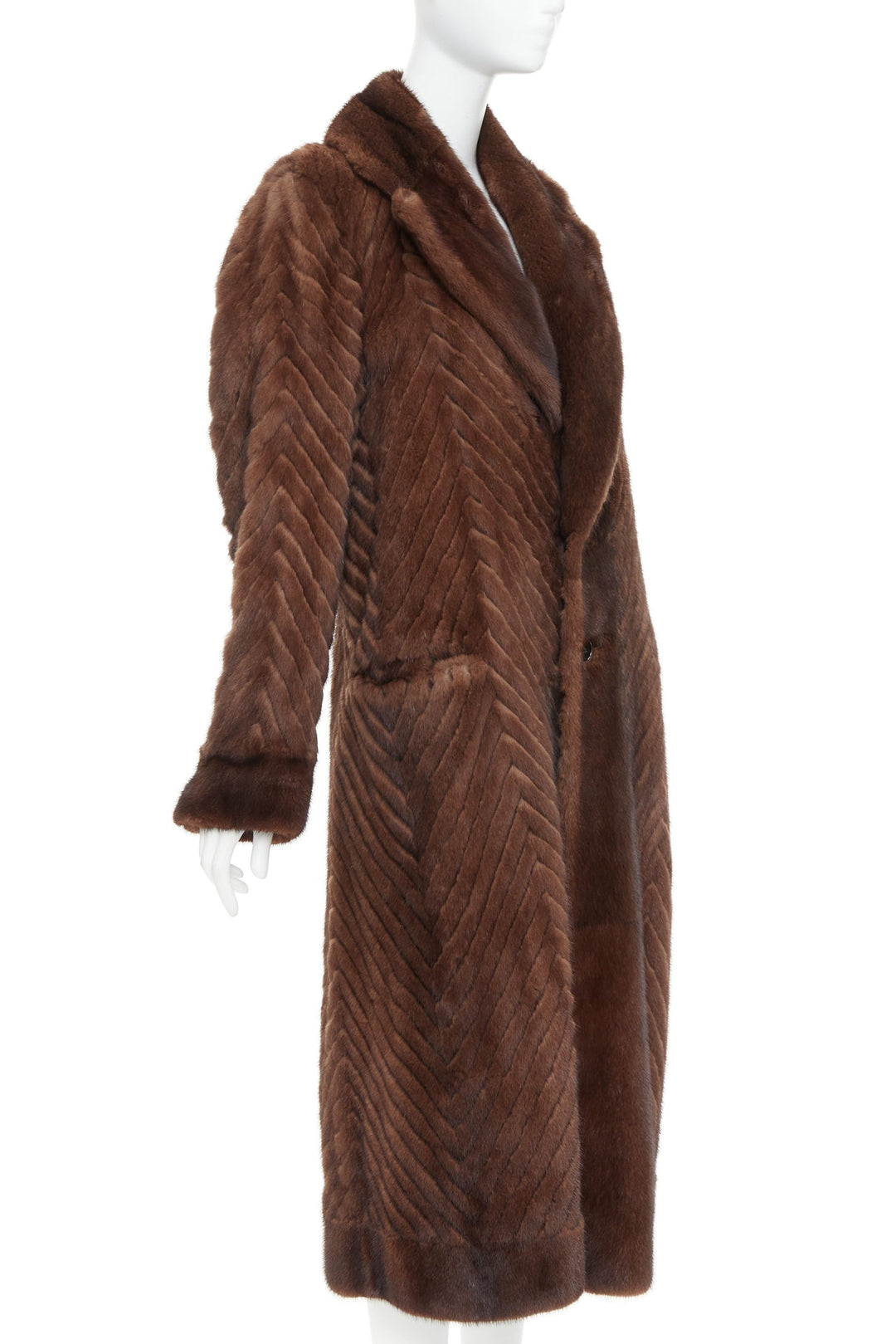 DOLCE GABBANA Alta Sartoria brown chevron cut mink fur silk lined coat IT34 XXS