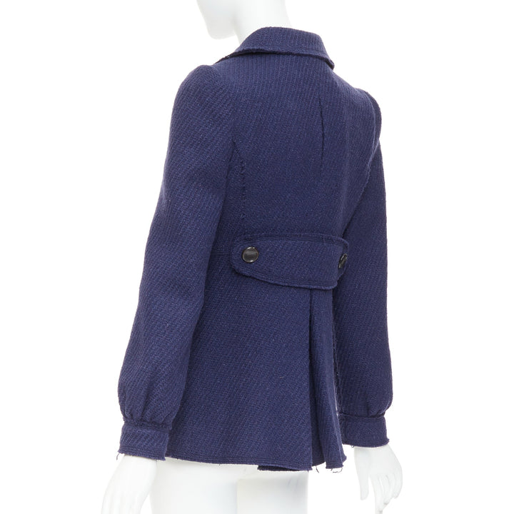 MARC JACOBS navy wool tweed black buttons double breasted short coat  US2 XXS