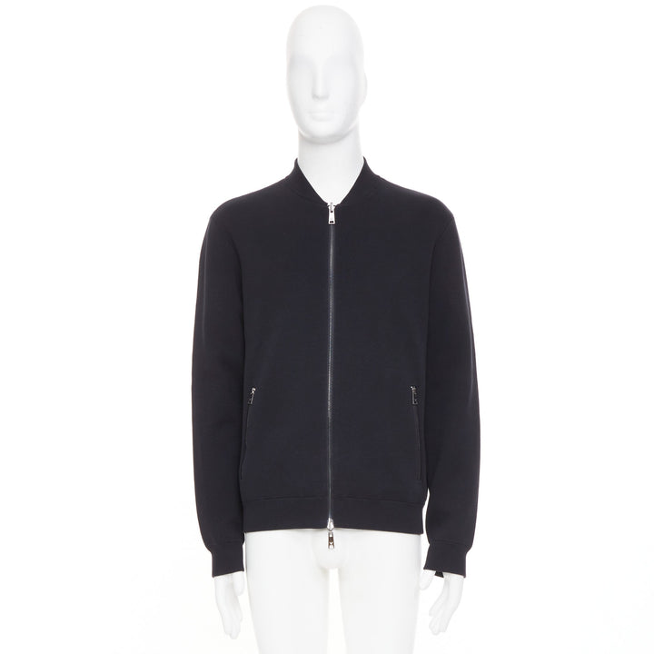 EMPORIO ARMANI Reversible black cotton full zip silver logo bomber jacket XL