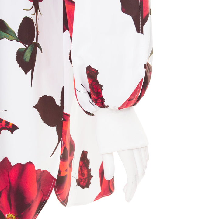 ALEXANDER MCQUEEN 2023 Tudor Rose Butterfly white balloon sleeve dress IT38 XS