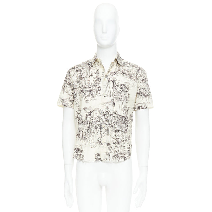 SAINT LAURENT 2018 cream skeleton western party print hawaiian shirt FR38 XS