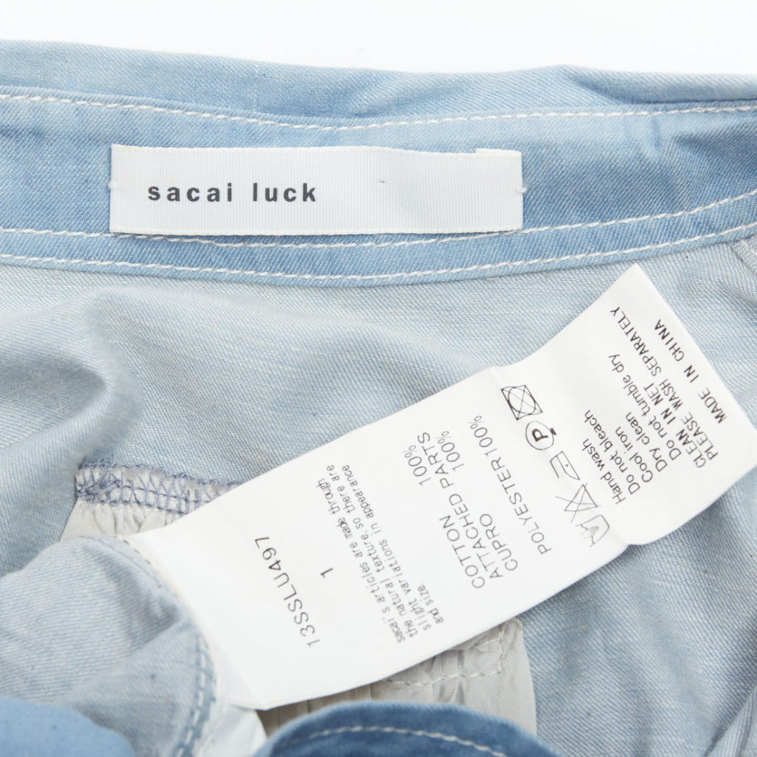 SACAI LUCK blue cotton grey cupro flared panel back shirt JP1 S