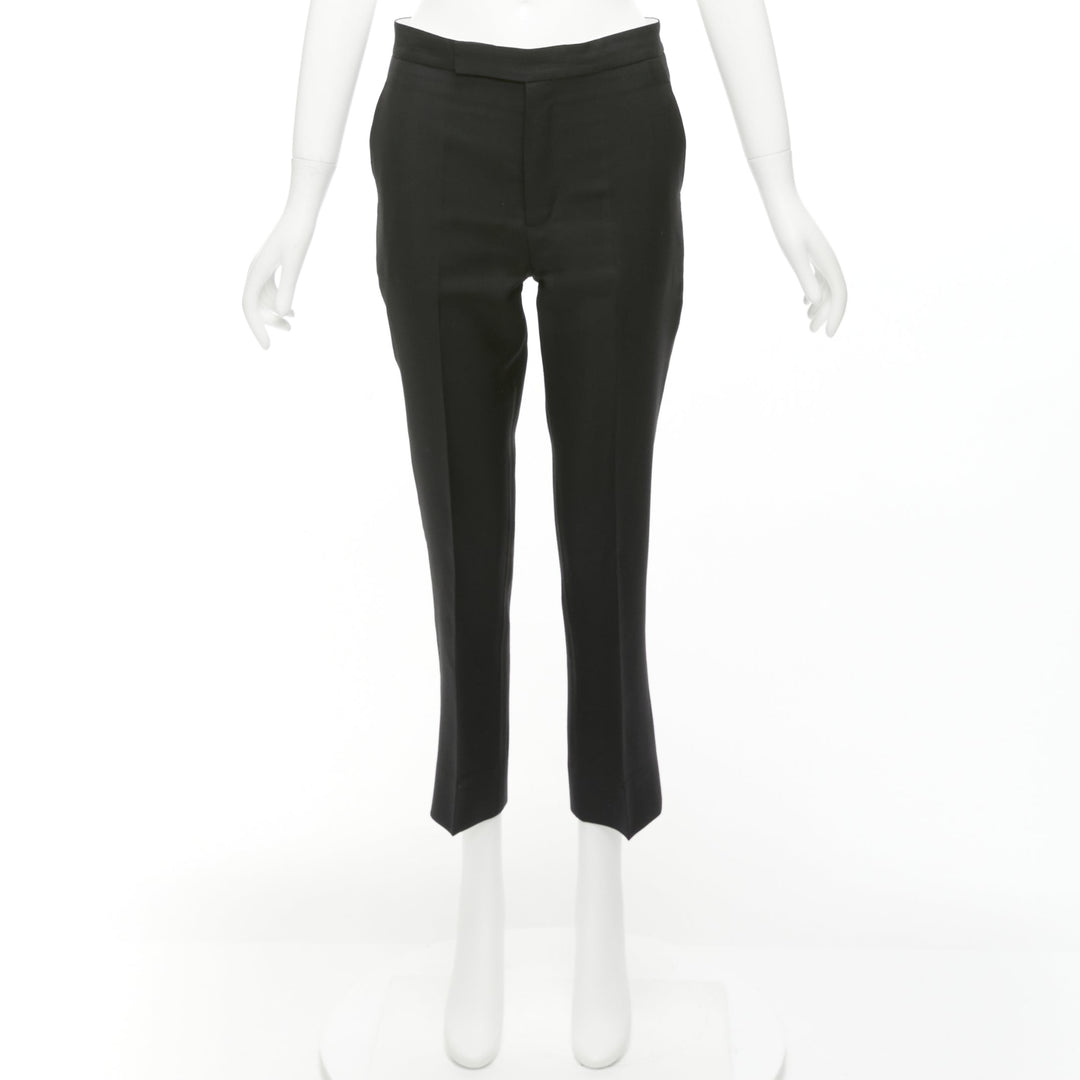 PORTS 1961 black wool silk cotton lined flared cropped trousers FR38 M