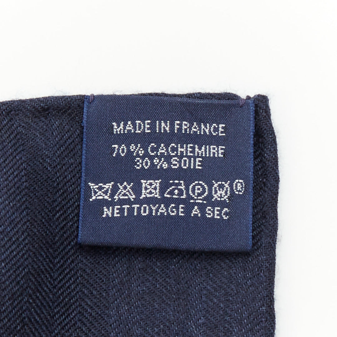 HERMES Imprimeur Fou Brides et Frontaux 140cm navy printed cashmere silk shawl