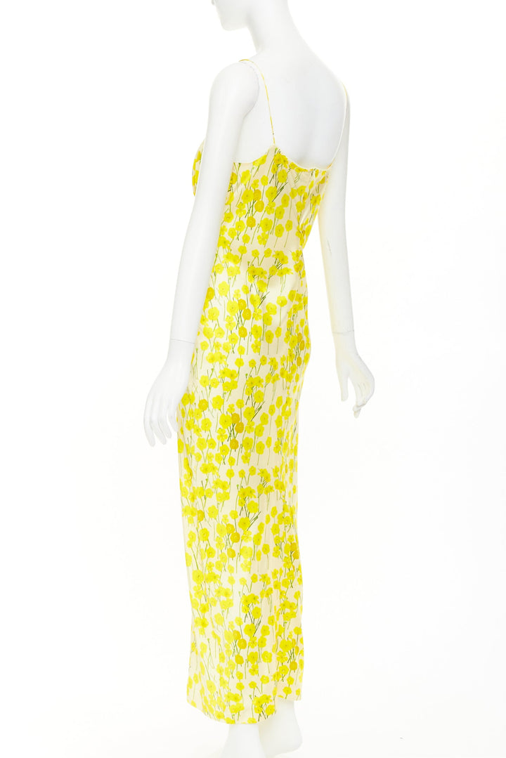 BERNADETTE 2023 Ripley yellow buttercups hand painted floral silk dress IT40 S