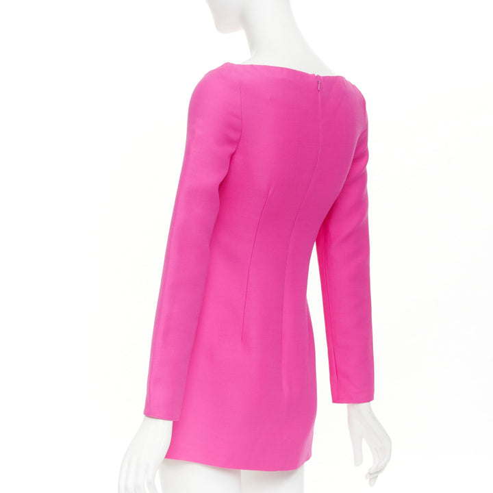 VALENTINO 2022 pp pink virgin wool silk wired scoop neckline shift dress IT36 XS
