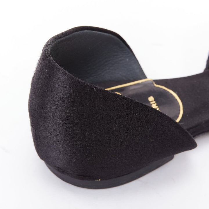 ROGER VIVIER gold sequin black satin half dorsay ballerina flats EU34