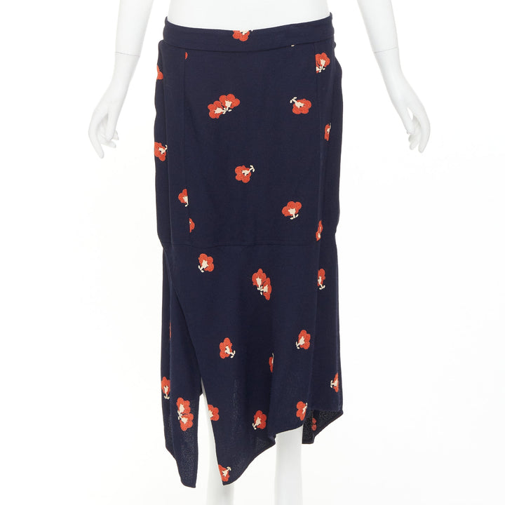 VICTORIA BECKHAM 2018 navy orange floral print asymmetric panelled skirt UK10 M