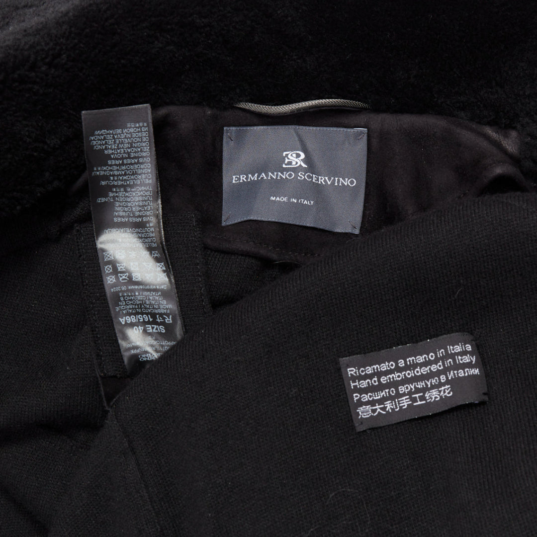 ERMANNO SCERVINO black multi sheep shearling leather embroidered coat IT40 S