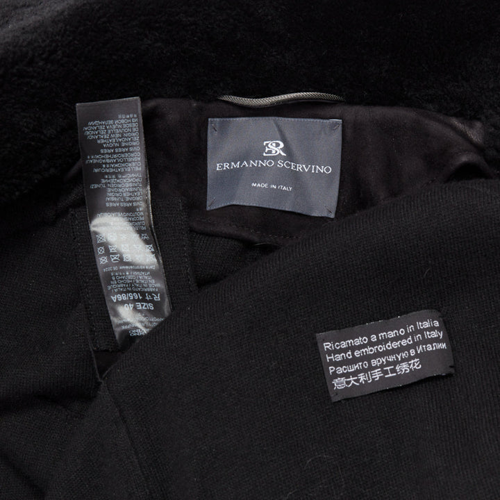 ERMANNO SCERVINO black multi sheep shearling leather embroidered coat IT40 S