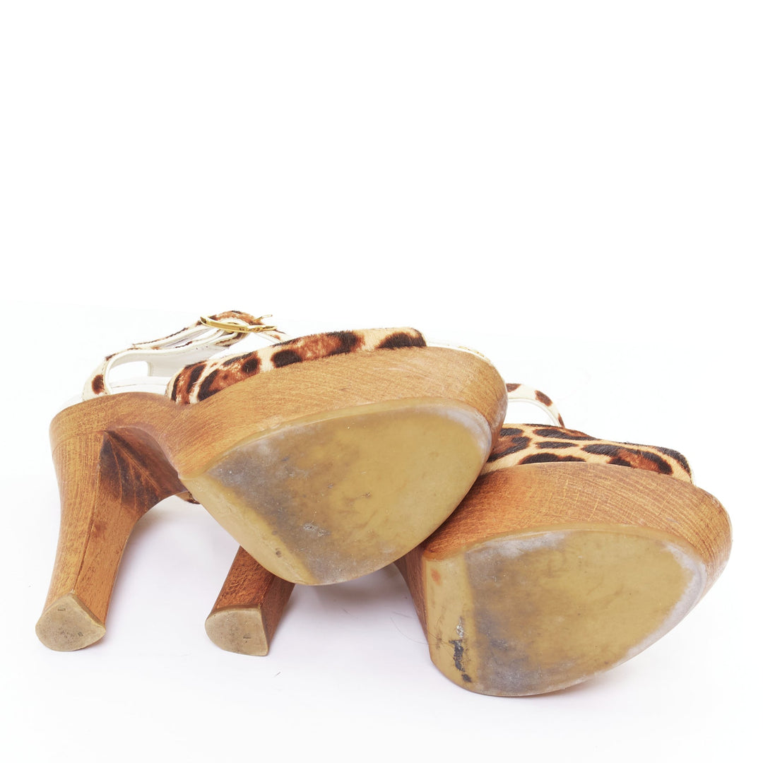 DOLCE GABBANA Vintage leopard calf hair wood chunky platform sandals EU39