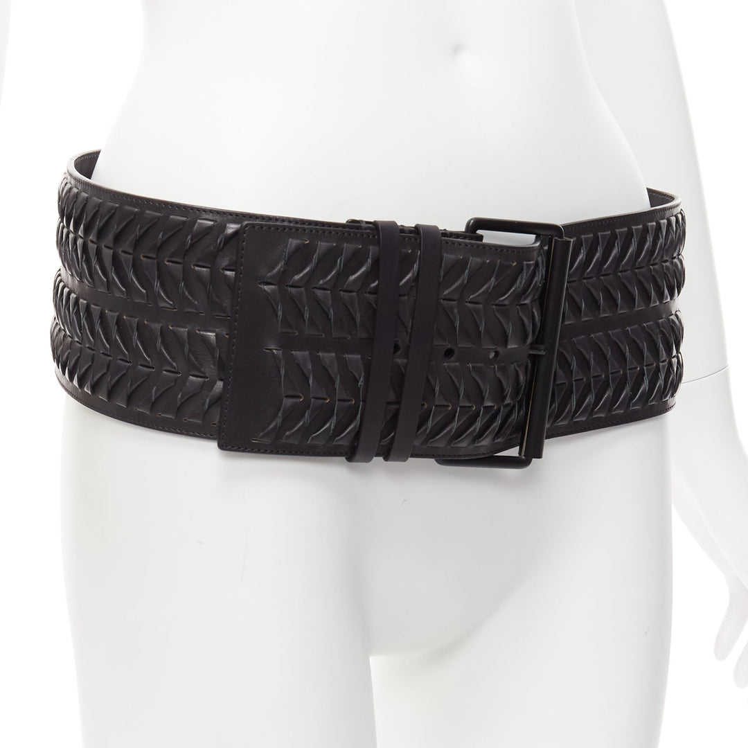 rare HAIDER ACKERMANN black leather woven wide buckle oversized belt L