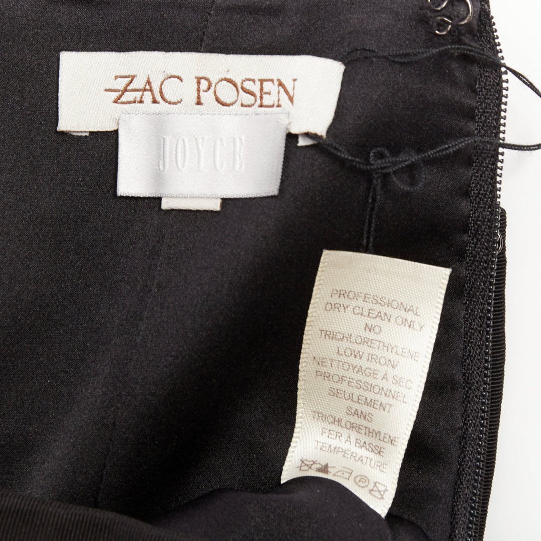 ZAC POSEN black silk structural peplum ruffled boned corset mini dress US2 S