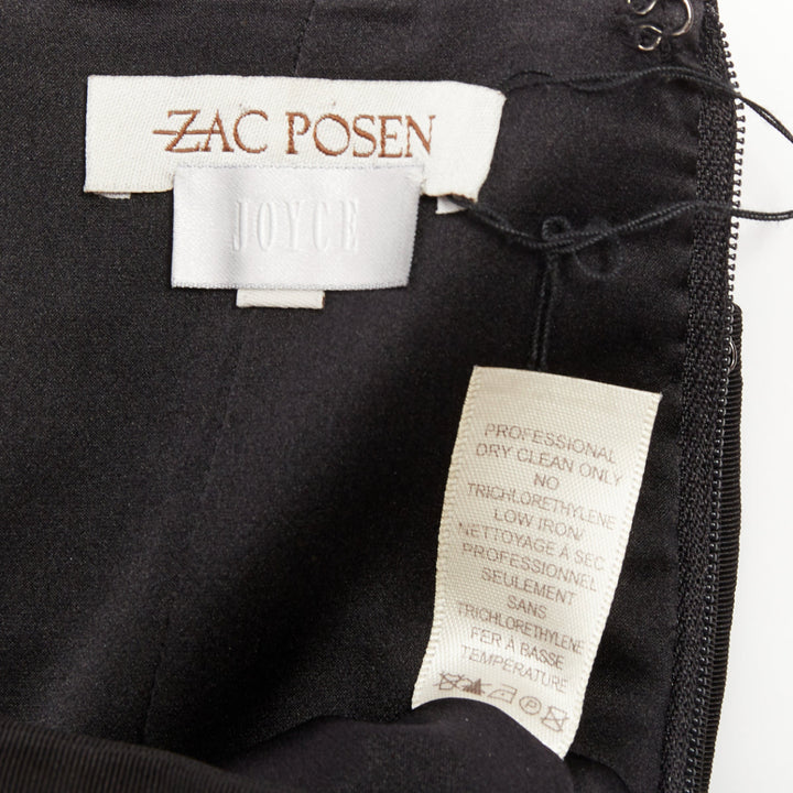 ZAC POSEN black silk structural peplum ruffled boned corset mini dress US2 S