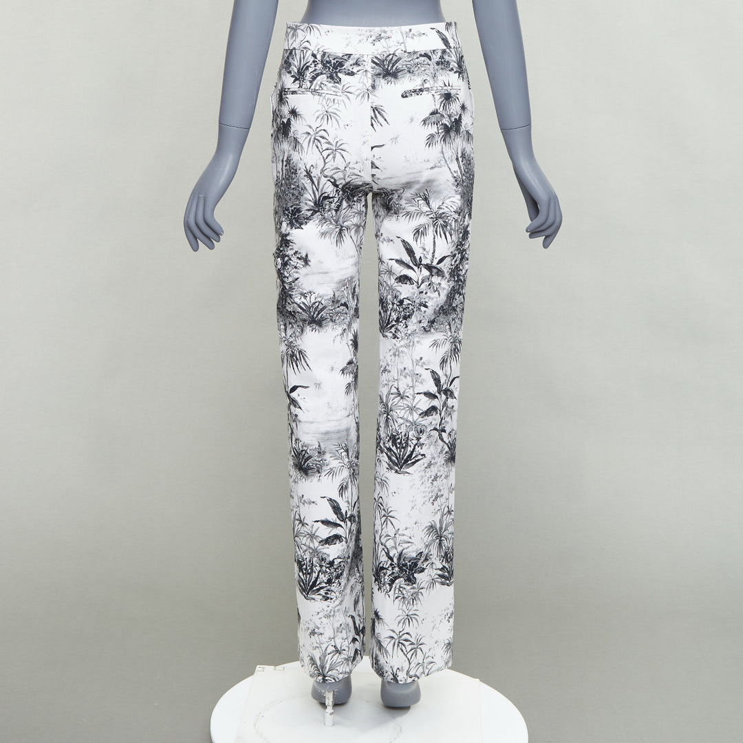 ADAM LIPPES white black cotton blend floral print straight pants US2 S