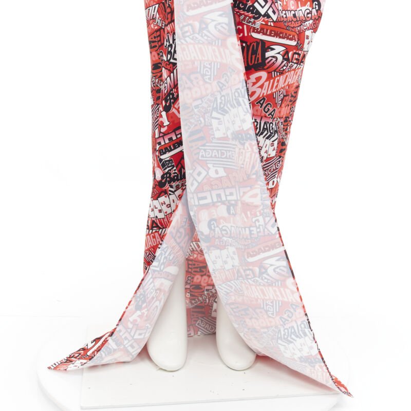 BALENCIAGA Demna 2019 Runway red logo print wrap tie maxi skirt FR38 M