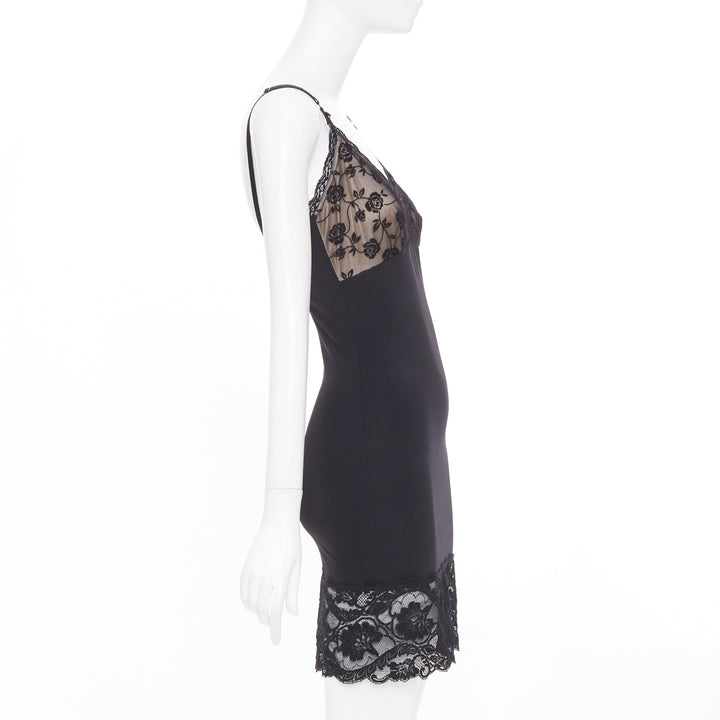 BEBE Vintage floral lace overlay satin sheer panel lingerie midi slip dress S