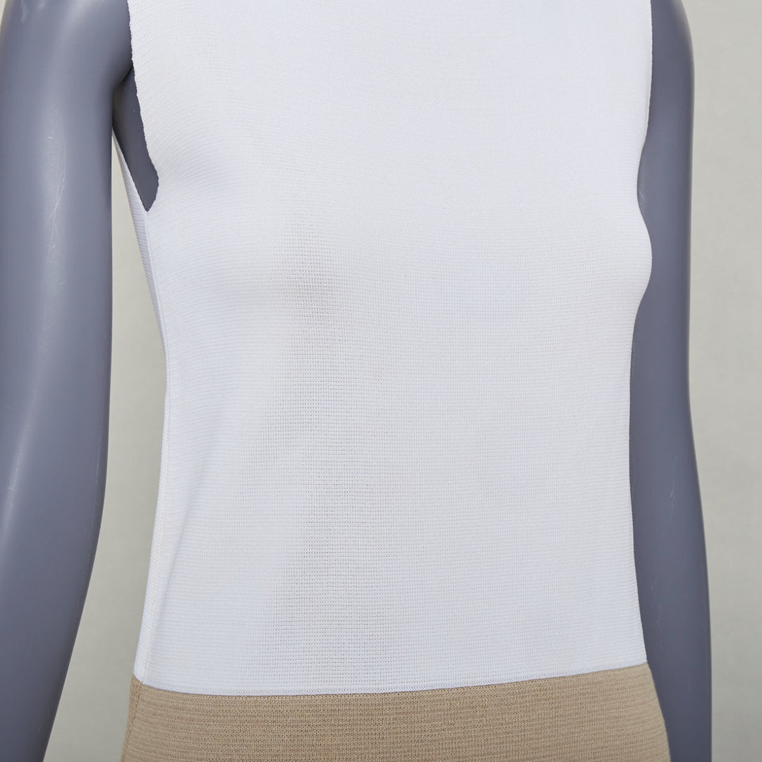BALENCIAGA 2014 cream beige rayon linen blend bicolor bateau neck vest FR36 S