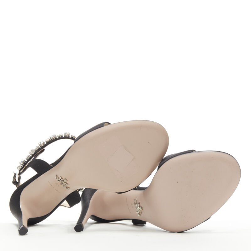 PRADA black satin crystal embellished strappy high heel sandals EU37.5