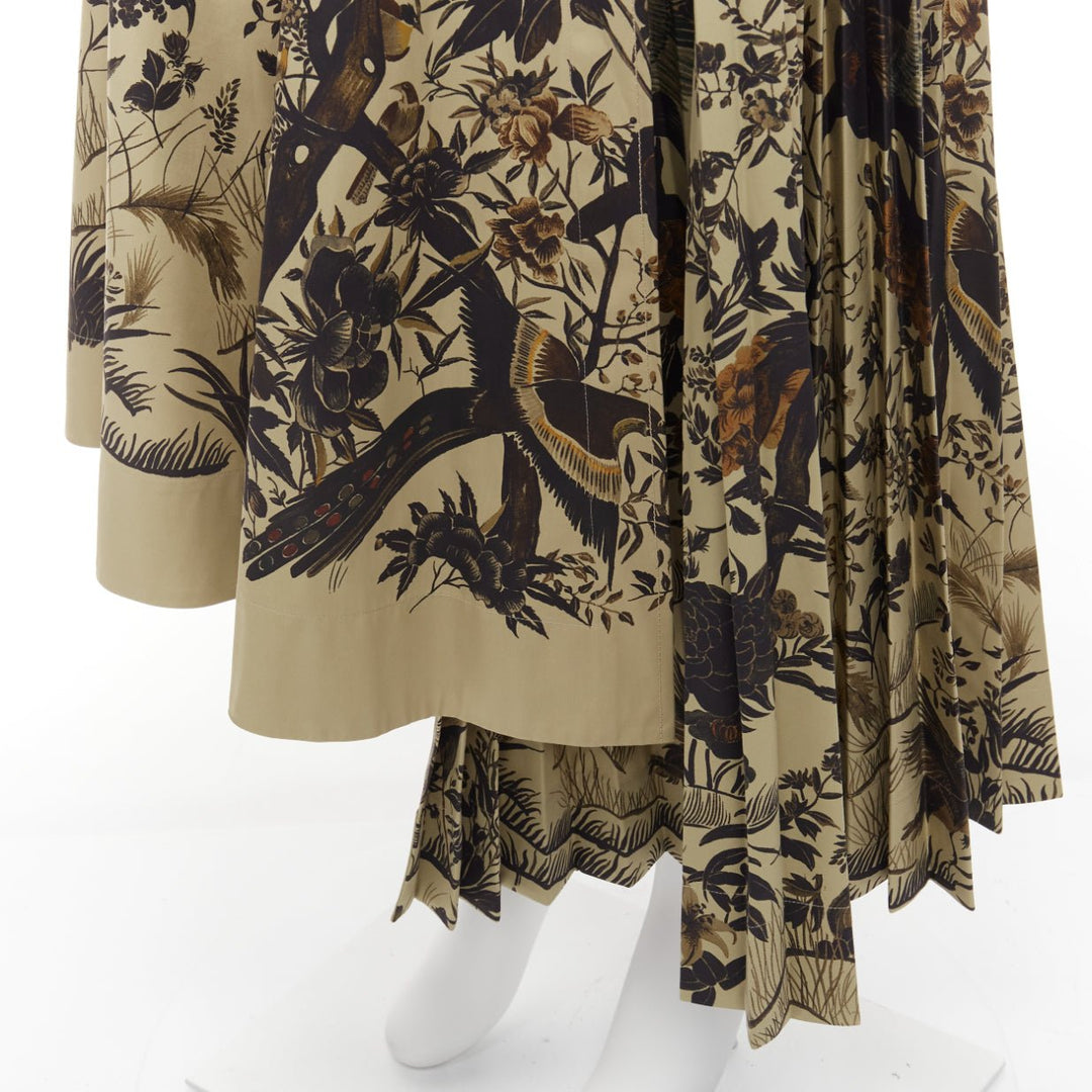 CHRISTIAN DIOR 2022 Jardin D'Hiver Runway khaki bird floral skirt FR36 S