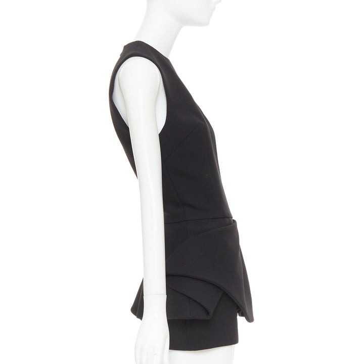 ALEXANDRE VAUTHIER black wool crepe asymmetric peplum ruffle dress