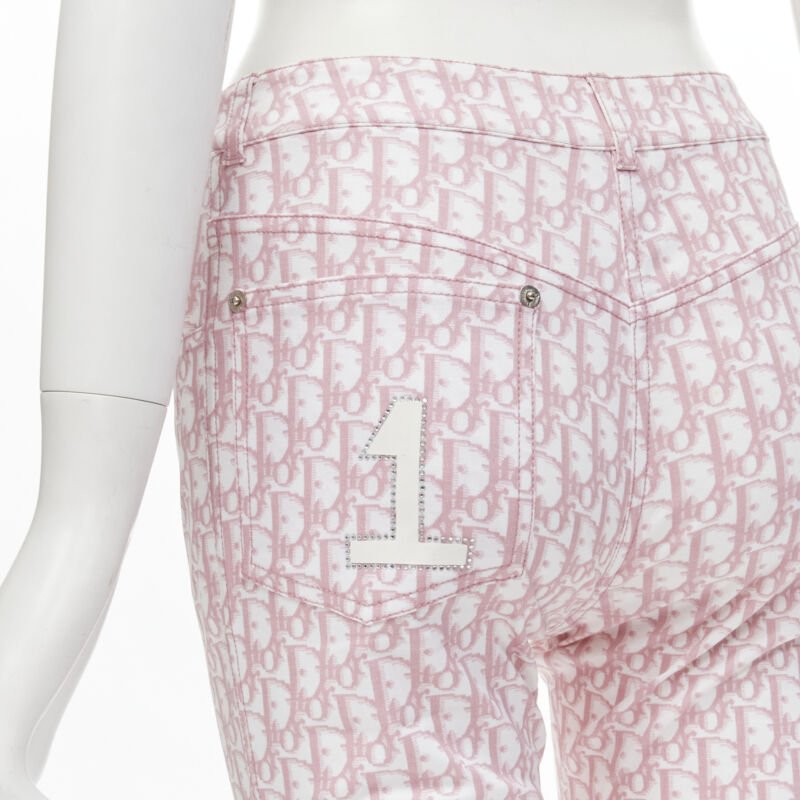 CHRISTIAN DIOR Galliano Y2K pink monogram crystal flared cropped pants FR36 S