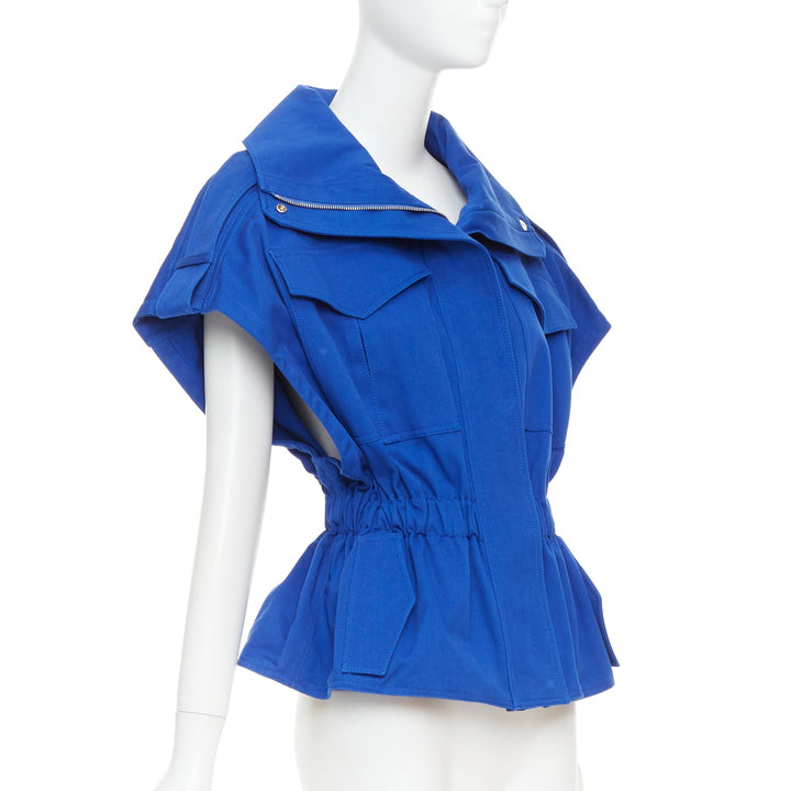 ALEXANDRE VAUTHIER elecrtic blue cinched military safari vest jacket FR36 S