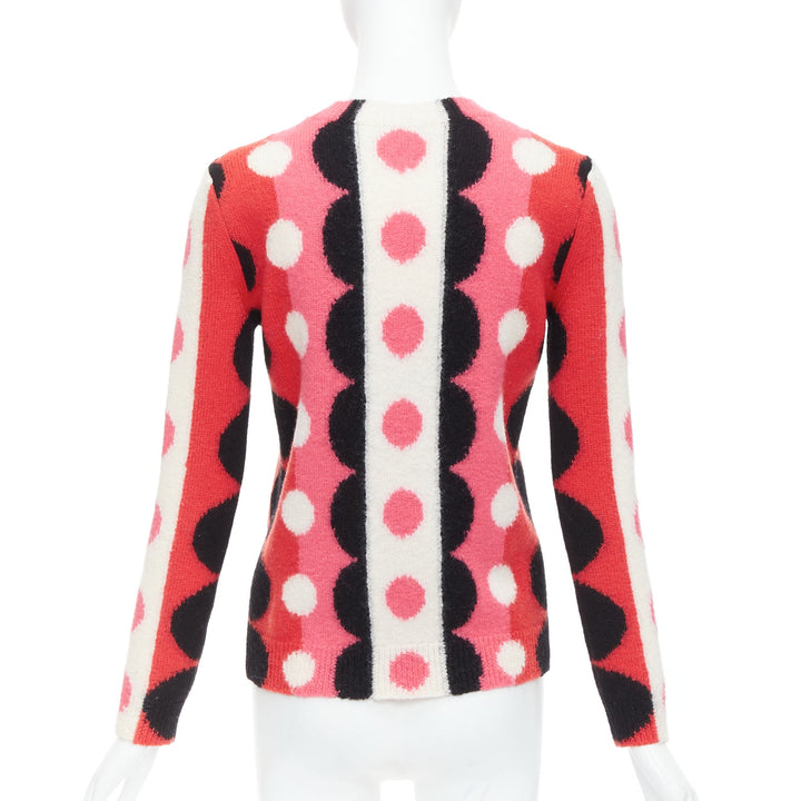 VALENTINO 2014 Runway  100% virgin wool pink red scallop graphic sweater XS