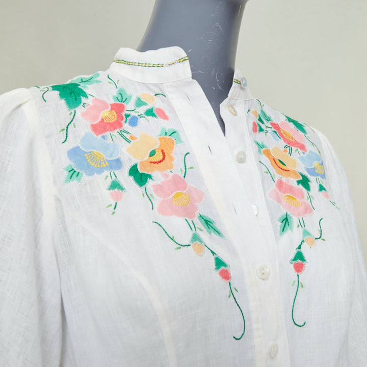 ZIMMERMANN 2021 Fiesta Applique multicolour floral white linen mini dress Sz1 S