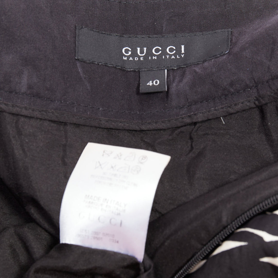 GUCCI 2007 100% silk black cream abstract floral flared bubble skirt IT40 M
