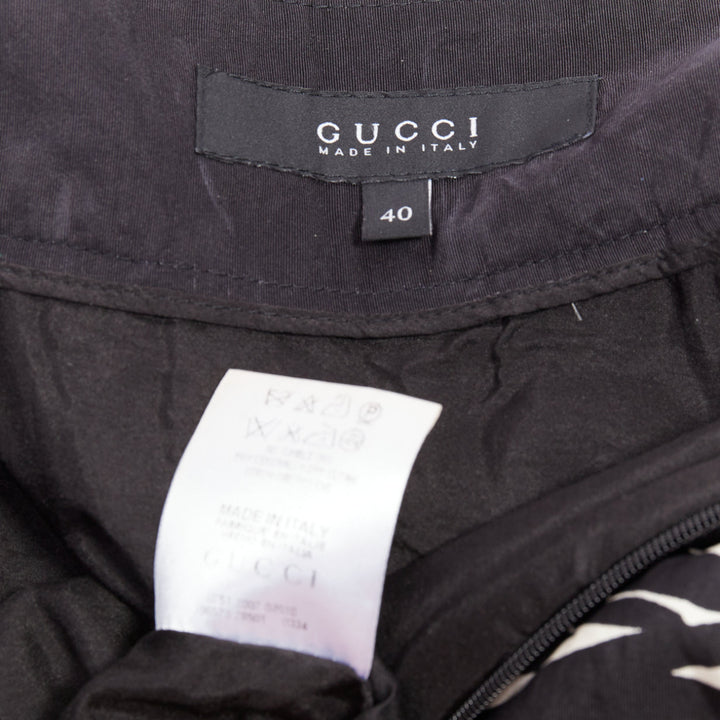 GUCCI 2007 100% silk black cream abstract floral flared bubble skirt IT40 M