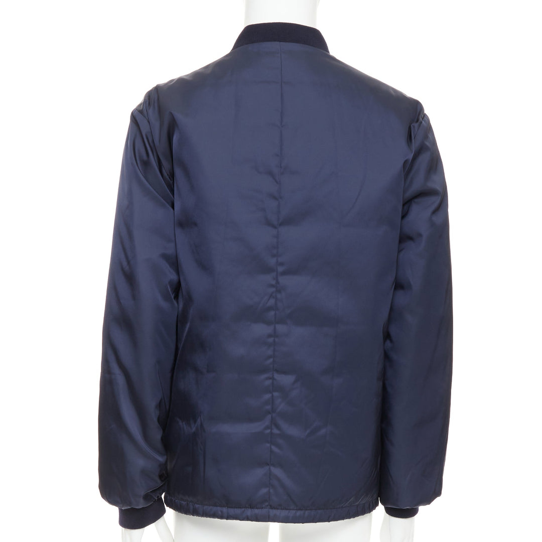 PRADA 2016 navy nylon zip pockets padded down oversized bomber jacket IT52 XL