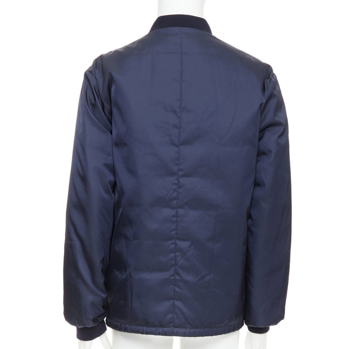 PRADA 2016 navy nylon zip pockets padded down oversized bomber jacket IT52 XL