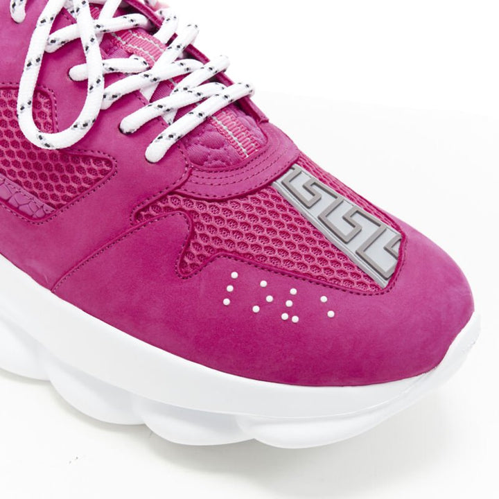 VERSACE Chain Reaction Blowzy shocking pink suede chunky dad sneaker EU41.5