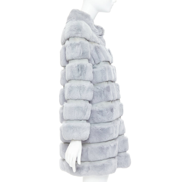 INNIU misty blue fur leather horizontal tiered long coat