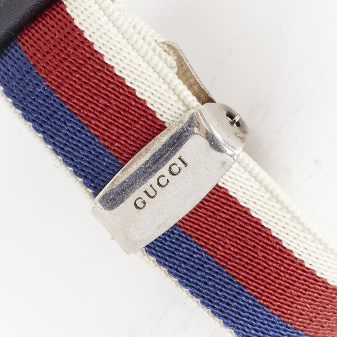 GUCCI ALESSANDRO MICHELE antique silver crystal Butterfly web strap bracelet