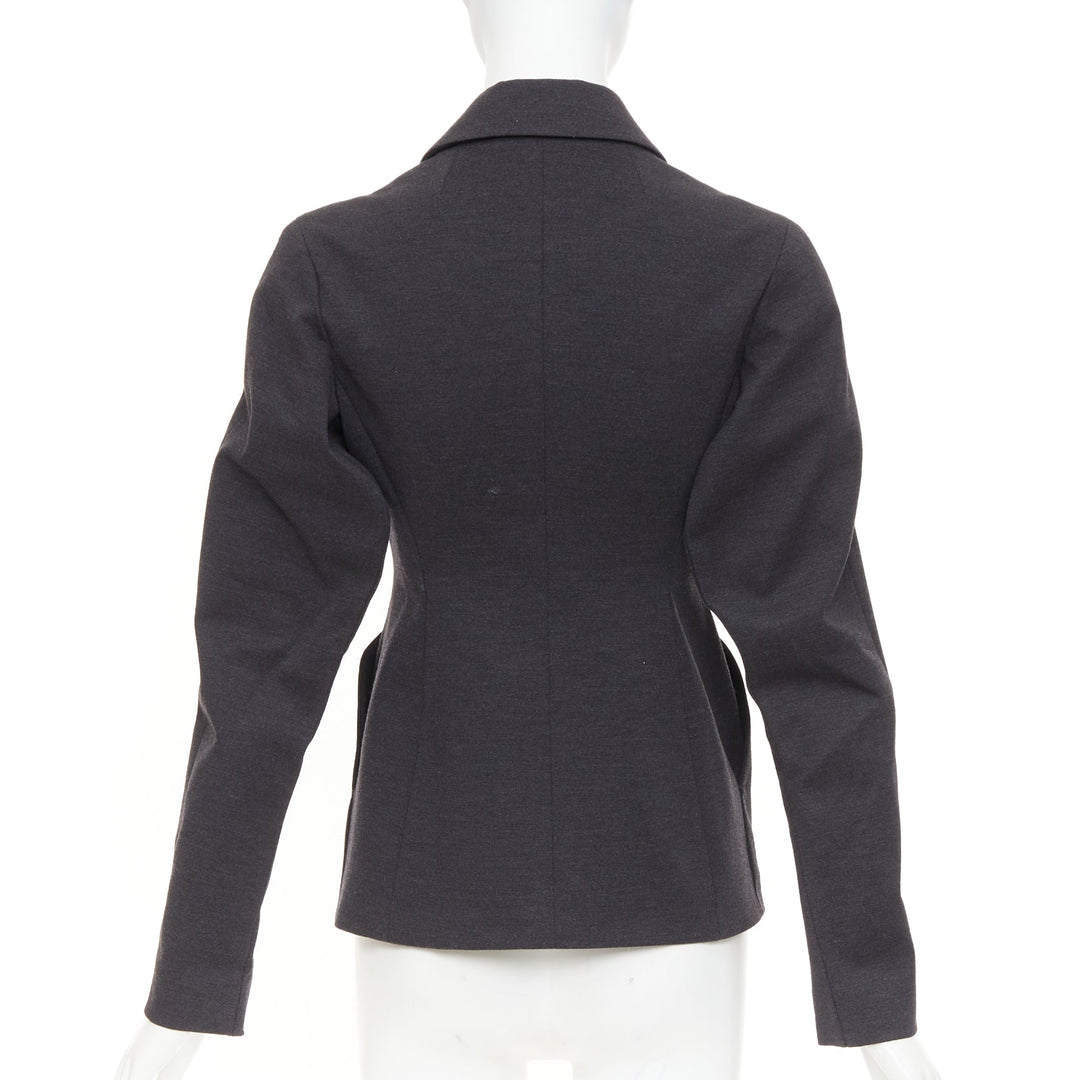 JIL SANDER grey wool curved sleeve sculptural hourglass 3D cut blazer FR34 XS