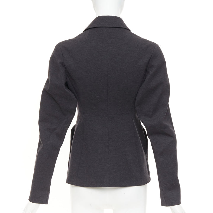 JIL SANDER grey wool curved sleeve sculptural hourglass 3D cut blazer FR34 XS