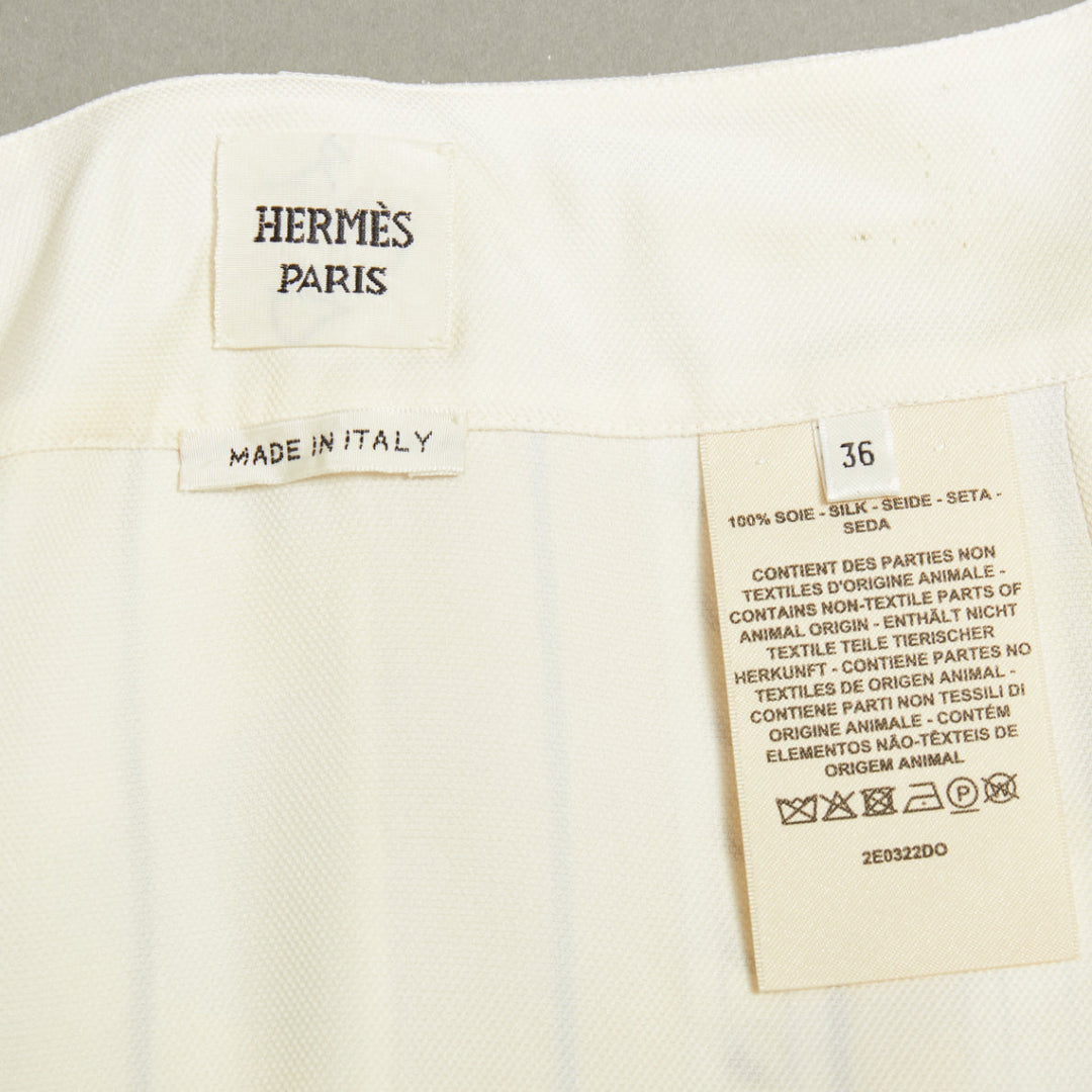 HERMES 100% silk Equestrian Bridle cream silk print wrap skirt FR36 S