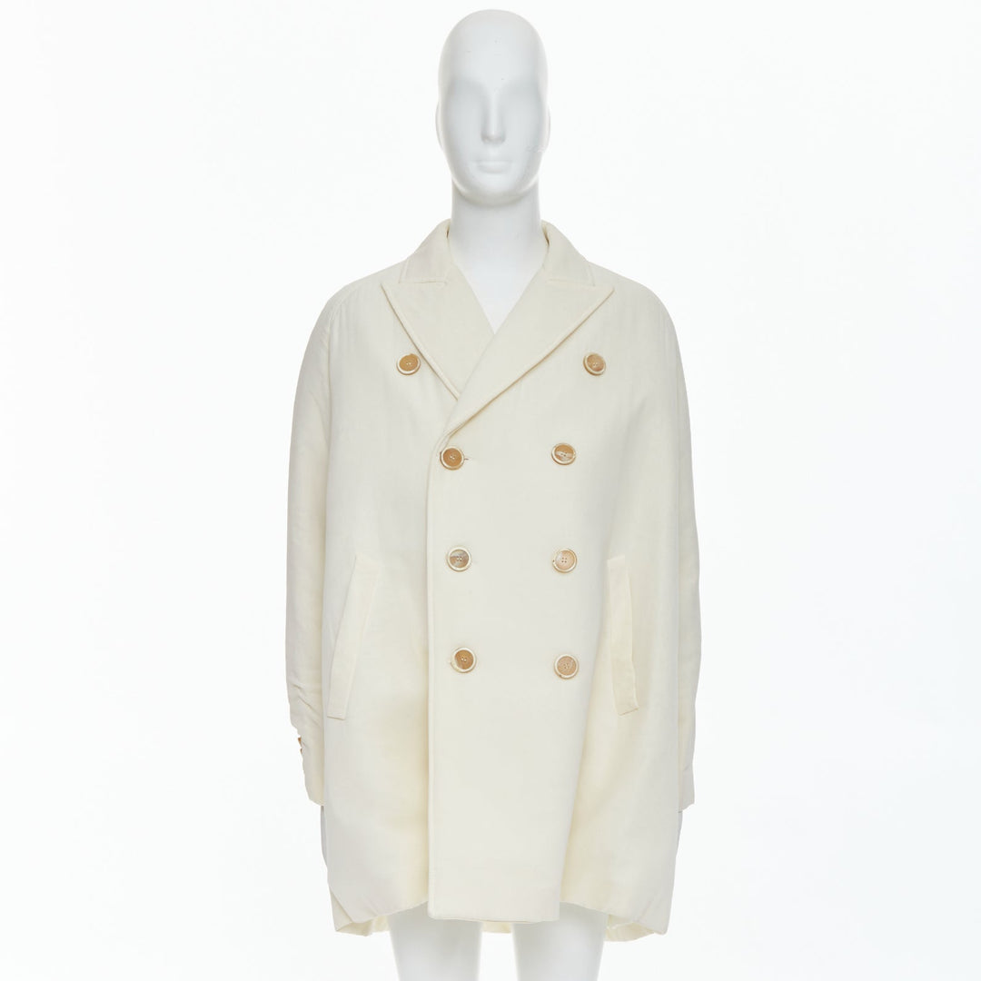 JOHN ROCHA cream padded beige horn buttons DB long coat UK38 M