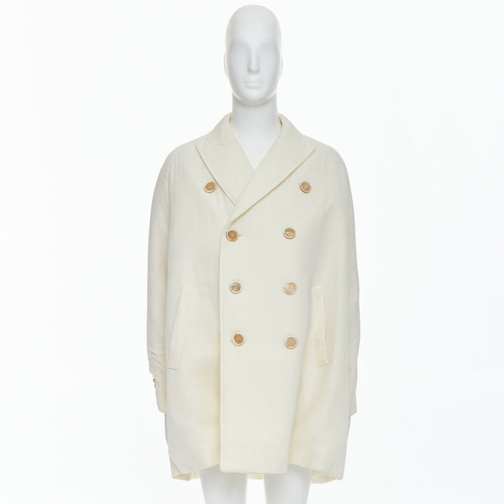 JOHN ROCHA cream padded beige horn buttons DB long coat UK38 M