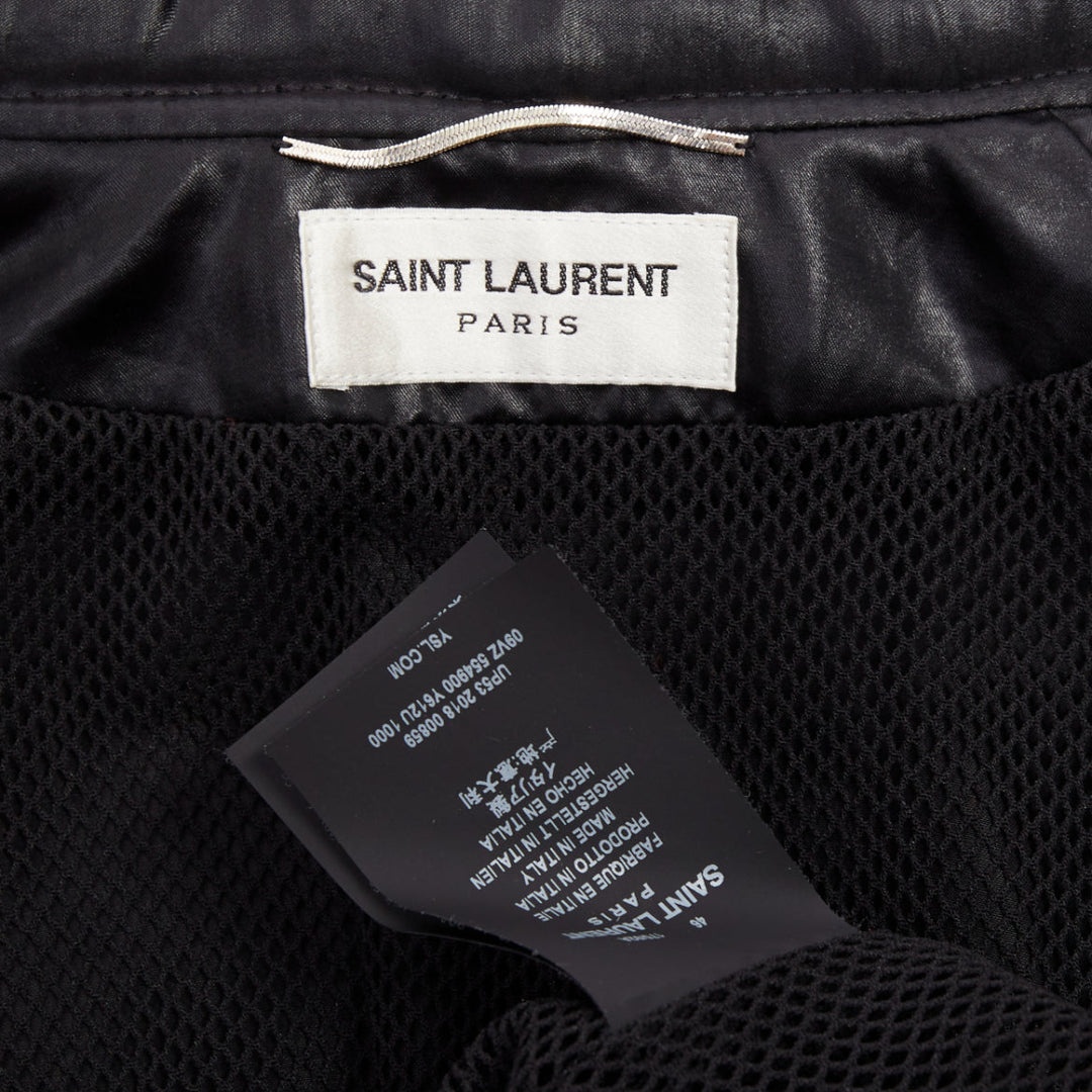 SAINT LAURENT 2018 crinkled coated drawstring zip up blouson jacket FR 46 S