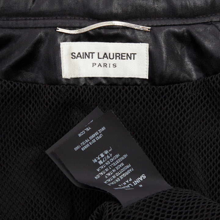 SAINT LAURENT 2018 crinkled coated drawstring zip up blouson jacket FR 46 S